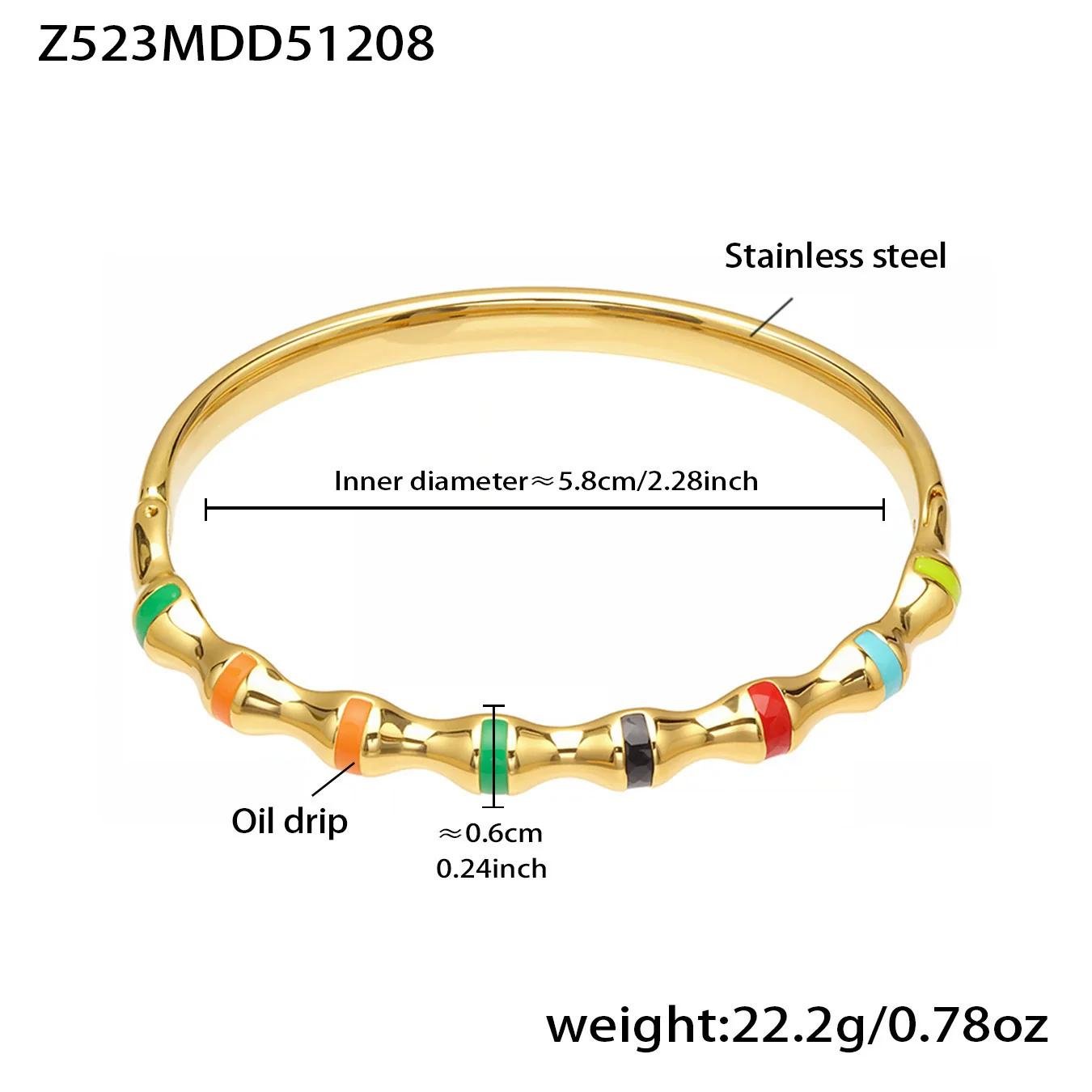 Wholesale Niche Geometric Stainless Steel Electroplated Oil Drop Buckle Open Bracelet - Image 8