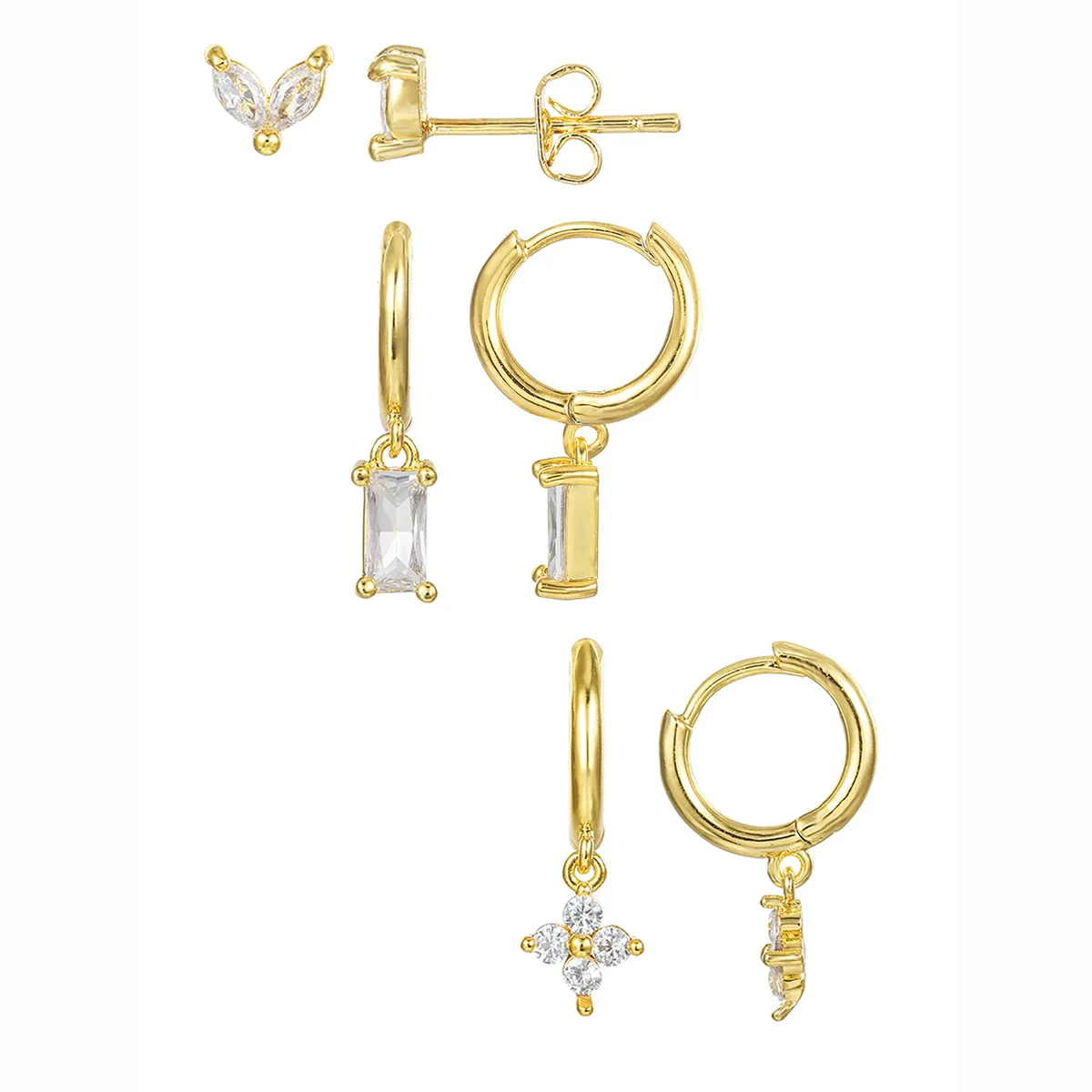 Wholesale Niche Style Copper Earrings With Geometric And Leaf Pattern And Zirconia Design For Women - Image 6