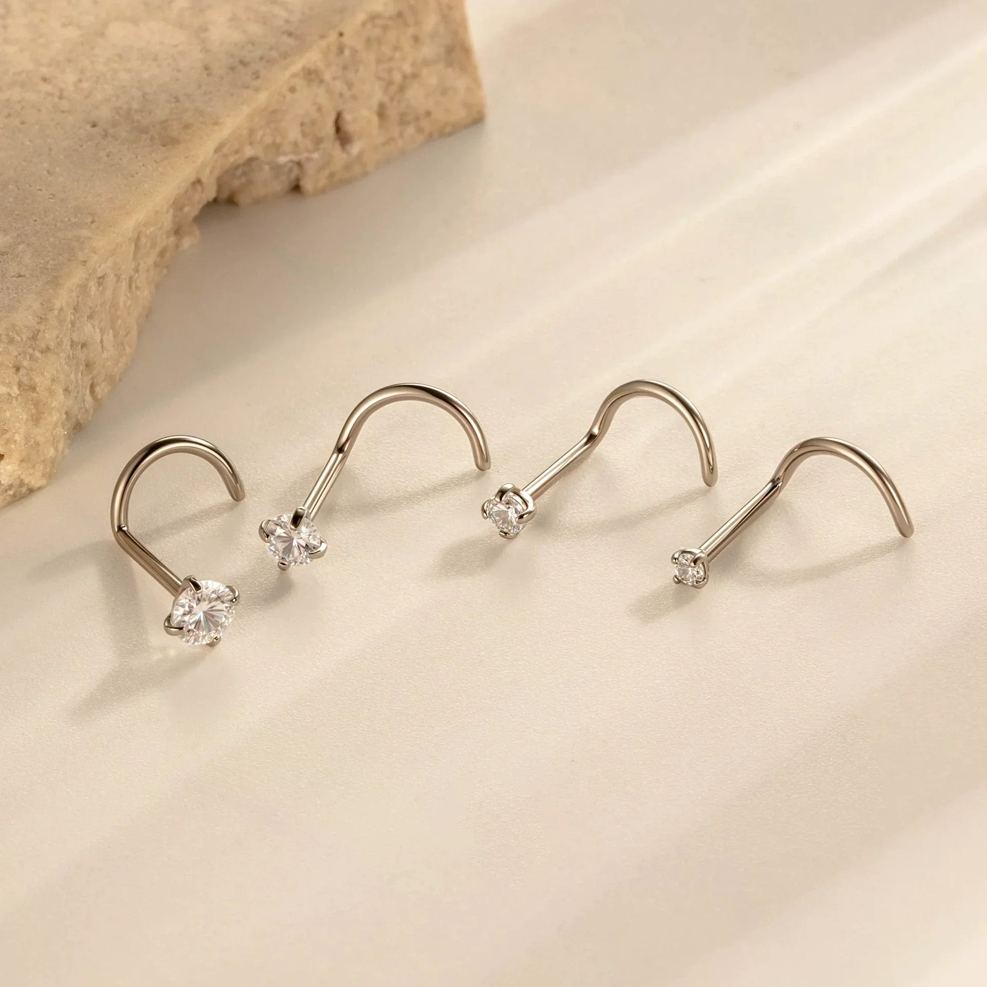 Wholesale Nose Piercing Jewelry Stainless Steel Vacuum Electroplated Gold Geometric Zircon For Women - Image 3