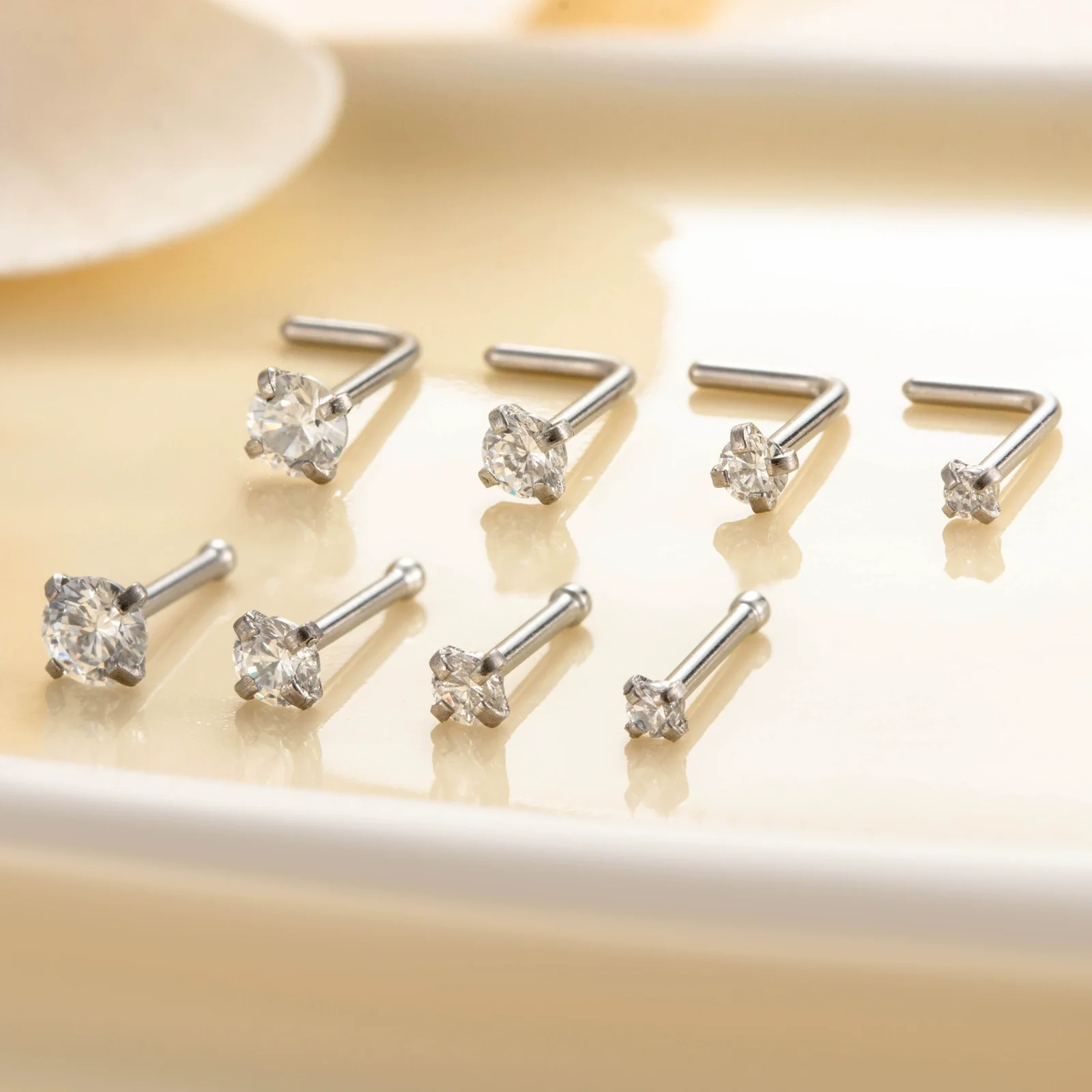 Wholesale Nose Piercing Jewelry Stainless Steel Vacuum Electroplated Gold Geometric Zircon For Women - Image 4