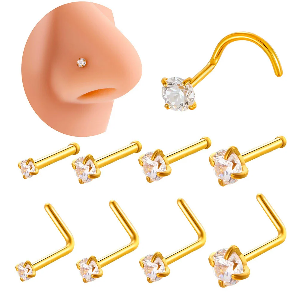 Wholesale Nose Piercing Jewelry Stainless Steel Vacuum Electroplated Gold Geometric Zircon For Women - Image 5