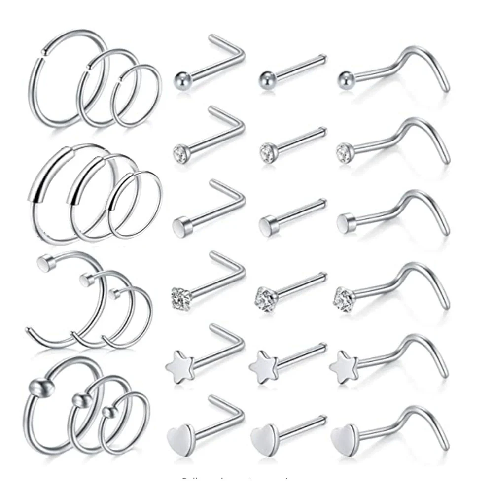 Wholesale Nose Ring And Earring Set Stainless Steel Geometric Style Electroplating Piercing Jewelry