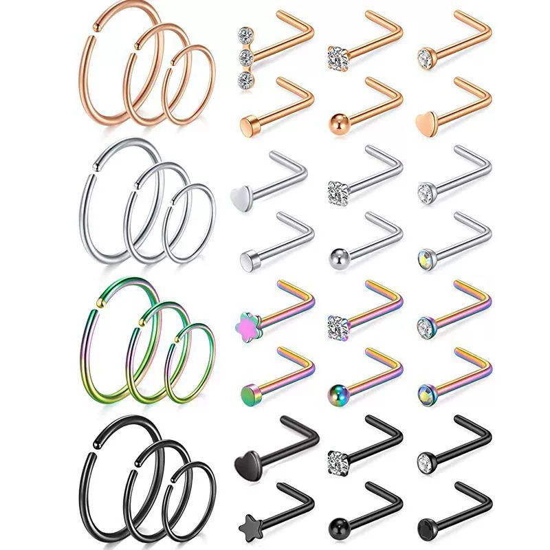 Wholesale Nose Ring And Earring Set Stainless Steel Geometric Style Electroplating Piercing Jewelry - Image 10