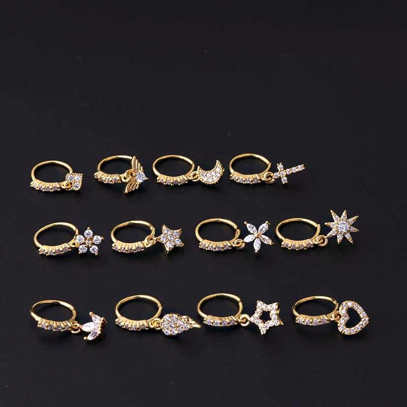 Wholesale Nose Ring Copper Star Moon Love Flower Cross Zircon Pendant Electroplated For Women - Image 3