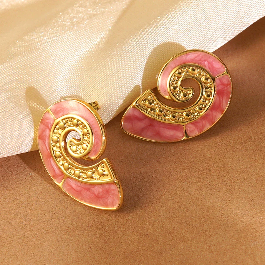 Wholesale Oil Dripping Conch Earrings For Women In Creamy Sweet Girl Style With Animal Zodiac Pattern Made Of 304 Stainless Steel - Image 8