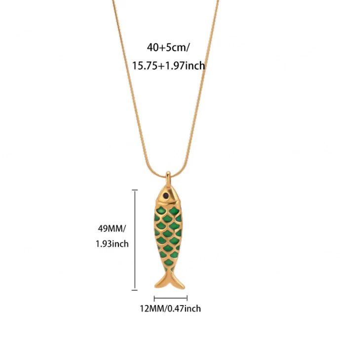 Wholesale Oil Dripping Process Gold Electroplated Stainless Steel Fish Pendant Cross Chain Necklace For Men And Women - Image 10