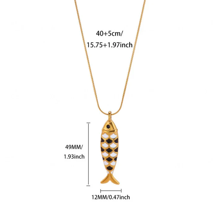 Wholesale Oil Dripping Process Gold Electroplated Stainless Steel Fish Pendant Cross Chain Necklace For Men And Women - Image 12