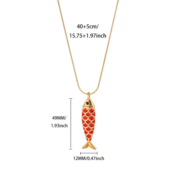 Wholesale Oil Dripping Process Gold Electroplated Stainless Steel Fish Pendant Cross Chain Necklace For Men And Women - Image 13