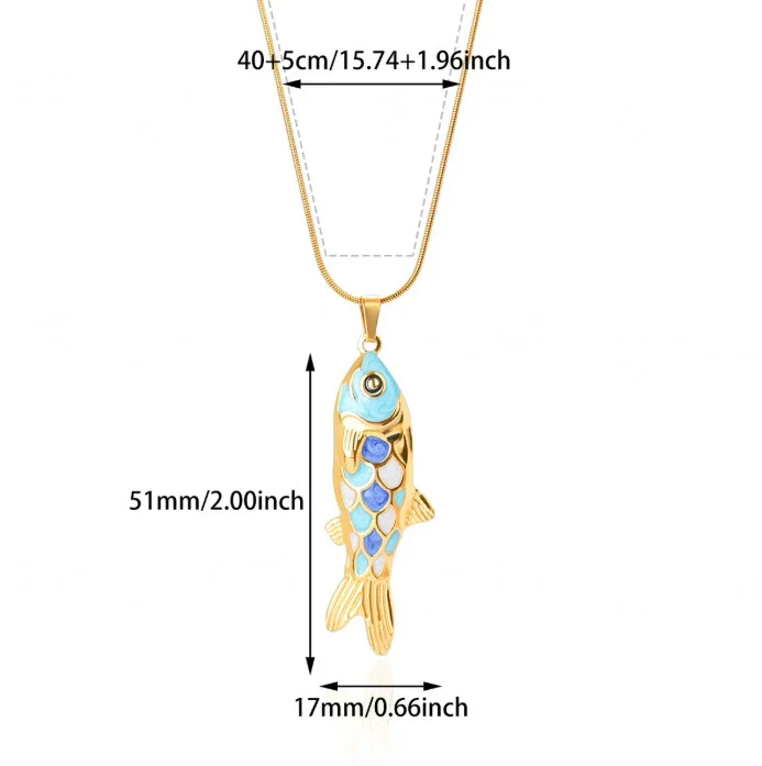Wholesale Oil Dripping Process Gold Electroplated Stainless Steel Fish Pendant Cross Chain Necklace For Men And Women - Image 14