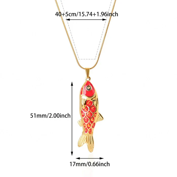 Wholesale Oil Dripping Process Gold Electroplated Stainless Steel Fish Pendant Cross Chain Necklace For Men And Women - Image 15