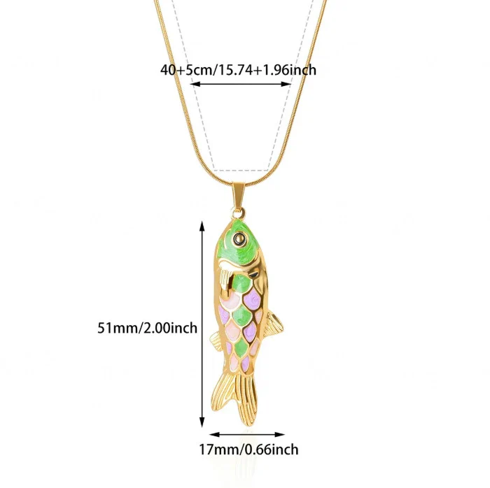 Wholesale Oil Dripping Process Gold Electroplated Stainless Steel Fish Pendant Cross Chain Necklace For Men And Women - Image 16
