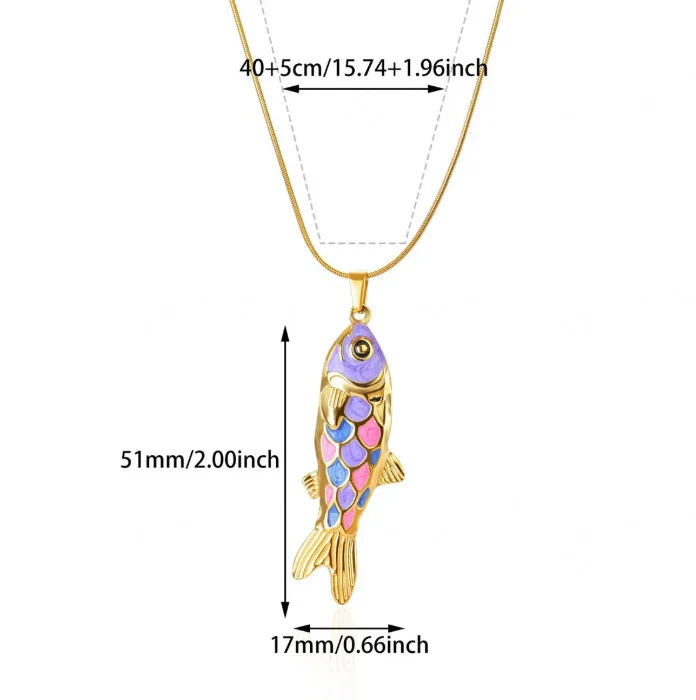 Wholesale Oil Dripping Process Gold Electroplated Stainless Steel Fish Pendant Cross Chain Necklace For Men And Women - Image 5