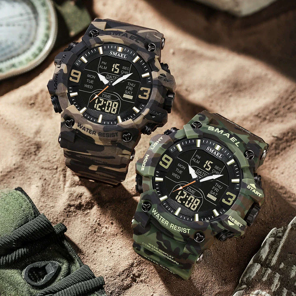 Wholesale Outdoor Waterproof Resin Pu Multifunctional Round Electronic Wristwatch For Men With Camouflage Luminous Style - Image 3