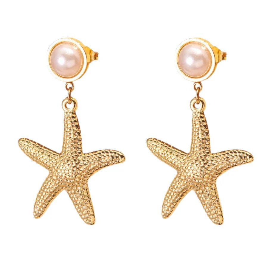 Wholesale Pearl Starfish Star Shaped Stainless Steel Stamped Earrings For Women - Image 5