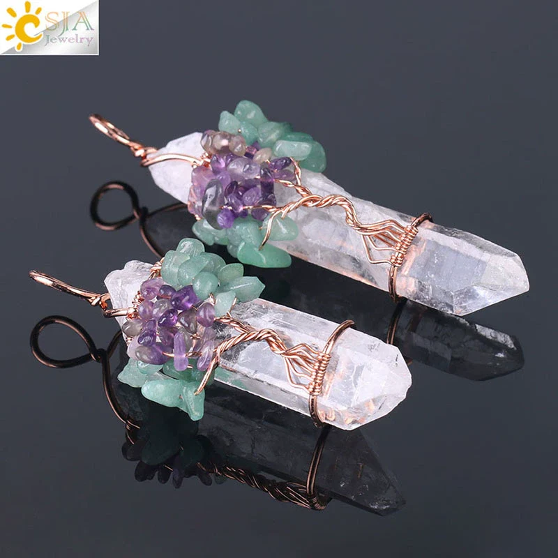 Wholesale Pendant Jewelry Natural Stone Copper Accessories Irregular Crystal Column Wound Life Tree Minimalist Style - Image 4