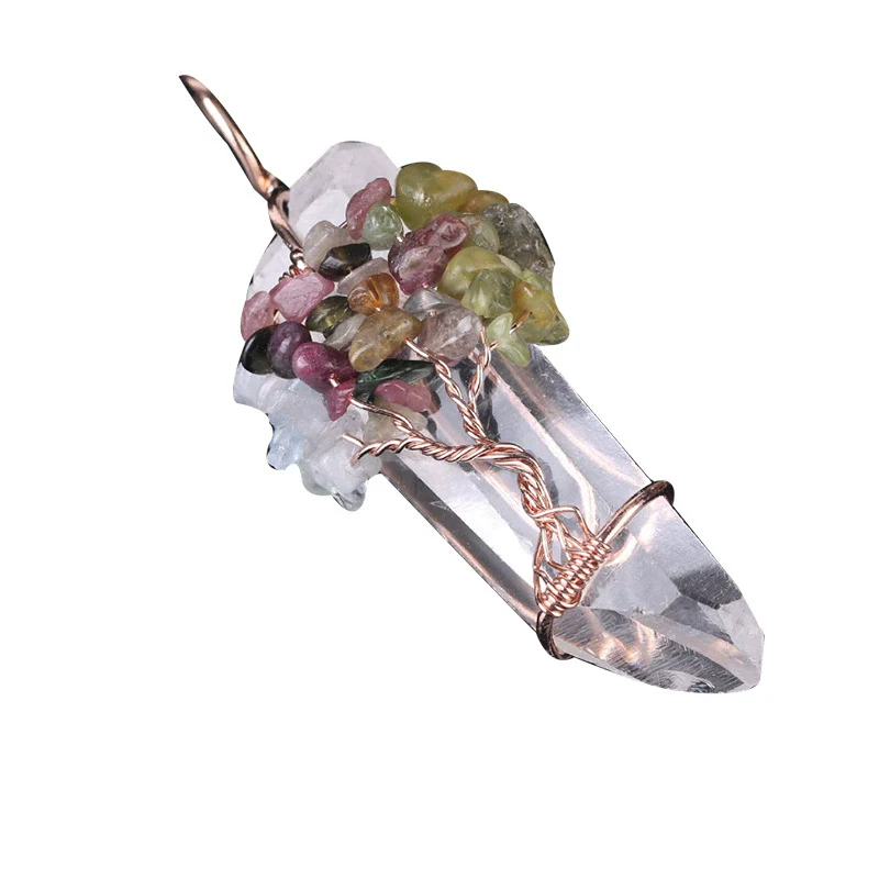 Wholesale Pendant Jewelry Natural Stone Copper Accessories Irregular Crystal Column Wound Life Tree Minimalist Style - Image 5