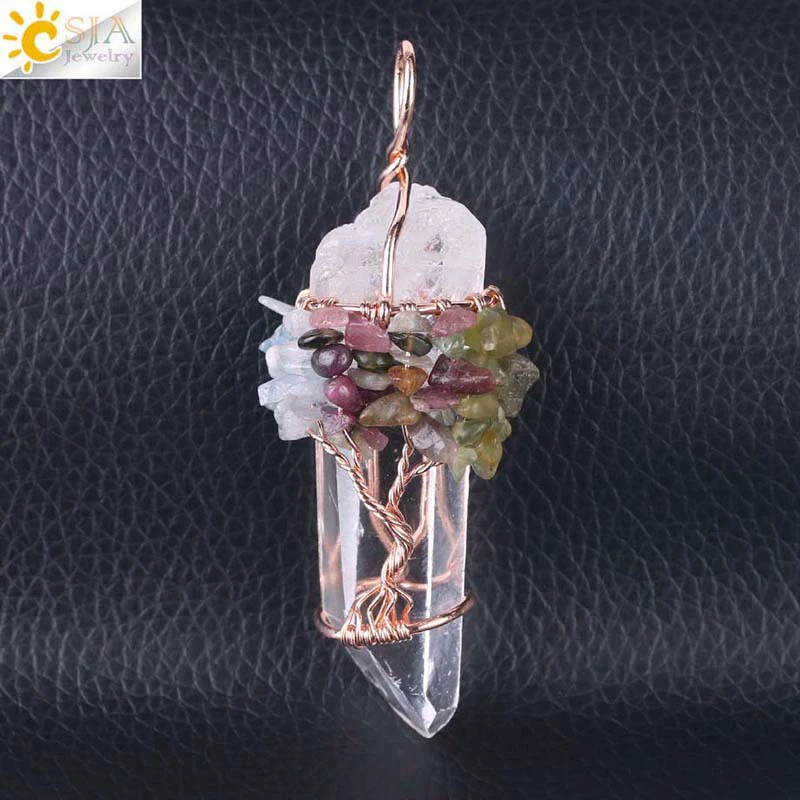 Wholesale Pendant Jewelry Natural Stone Copper Accessories Irregular Crystal Column Wound Life Tree Minimalist Style - Image 7