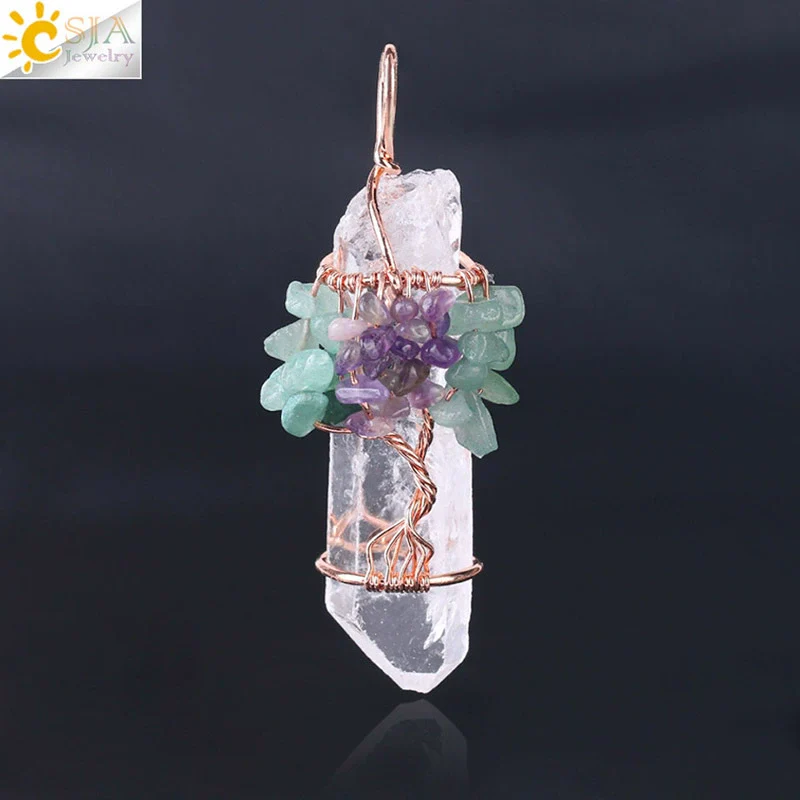 Wholesale Pendant Jewelry Natural Stone Copper Accessories Irregular Crystal Column Wound Life Tree Minimalist Style - Image 8