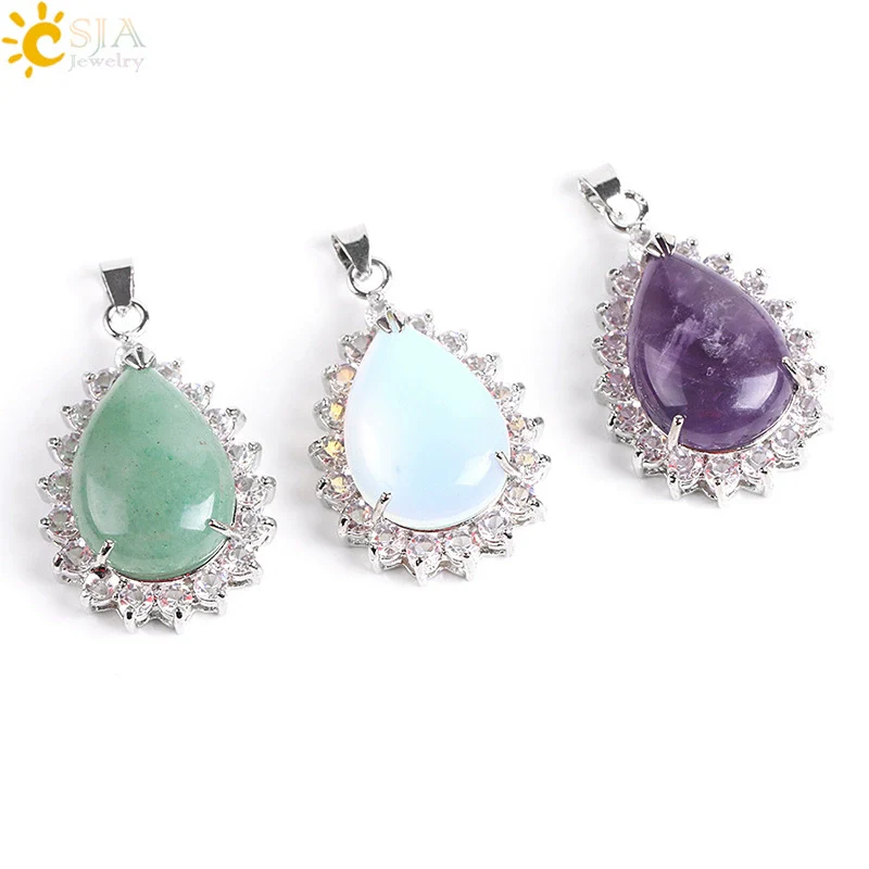Wholesale Pendant Natural Stone Alloy Claw Inlaid Water Drop Pear Shaped Electroplated High Profile Luxury Unisex