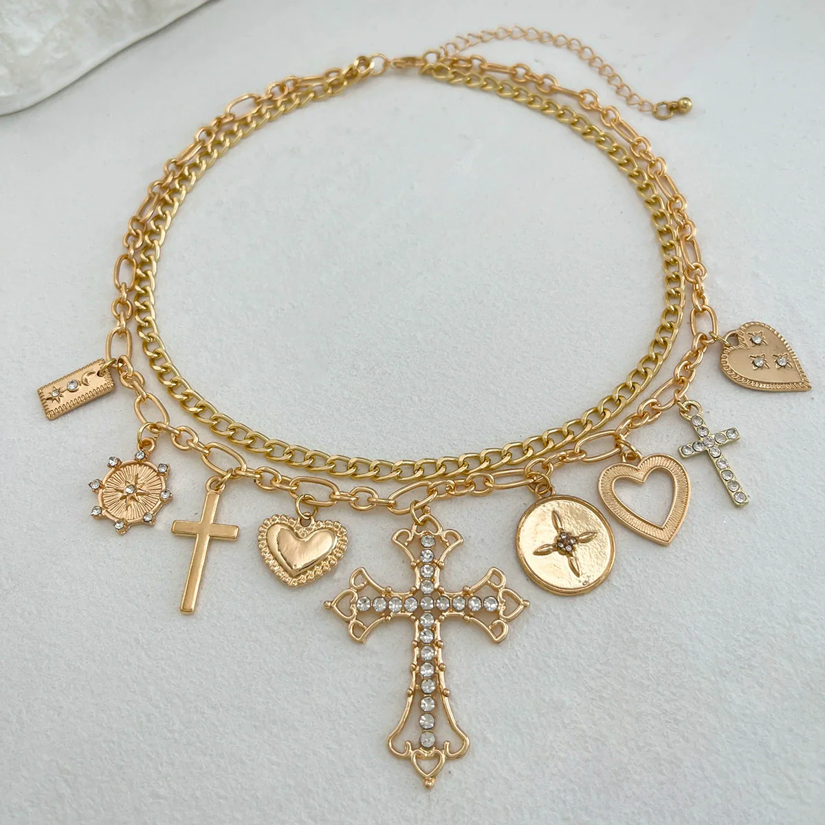 Wholesale Pendant Necklace Alloy Iron Chain Rhinestone Geometric Heart Shape Electroplating For Women - Image 4