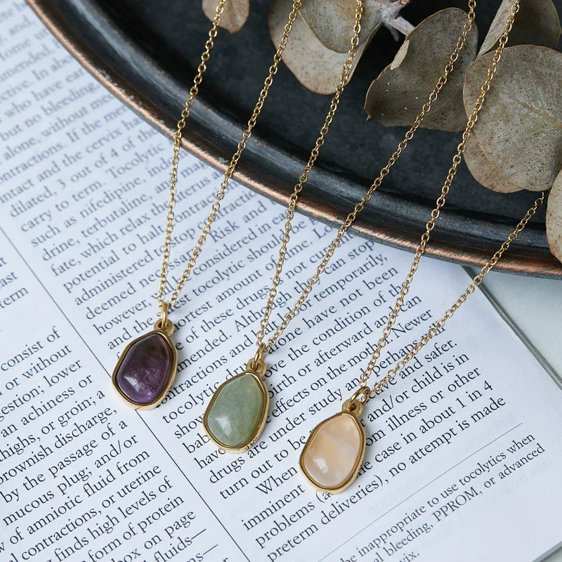 Wholesale Pendant Necklace Clavicle Chain Geometric Fresh Green Dongling Female Titanium Steel 18K Gold Plated - Image 4