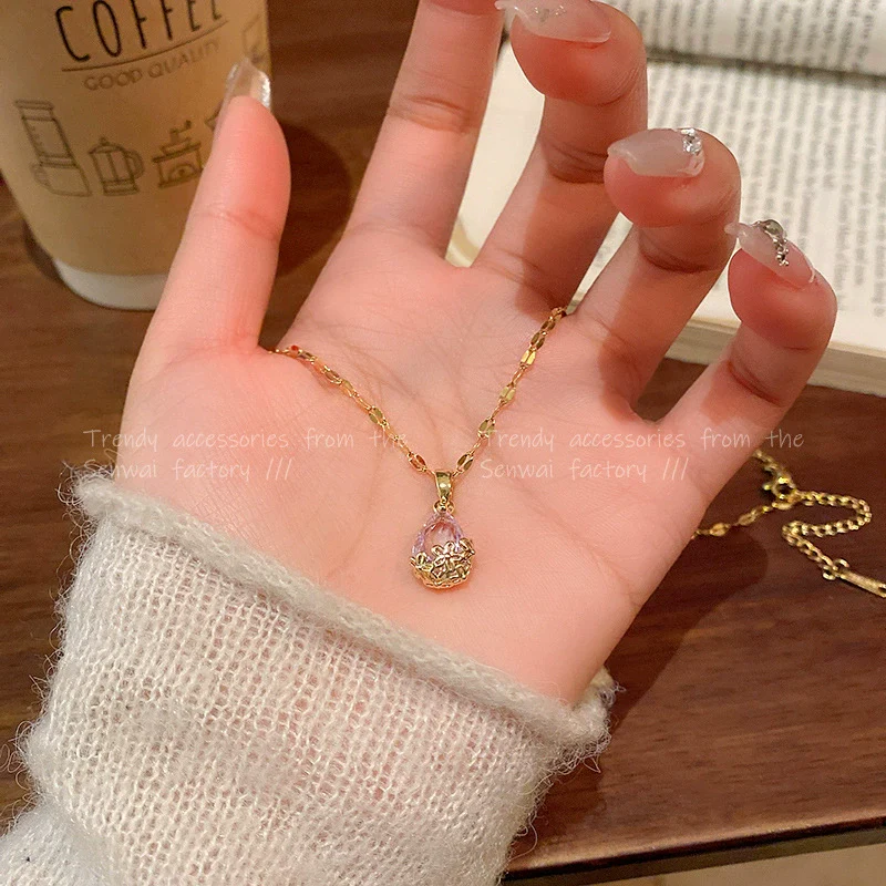 Wholesale Pendant Necklace Copper Alloy Drop Shape Electroplating Female Minimalist Clavicle Chain Accessories