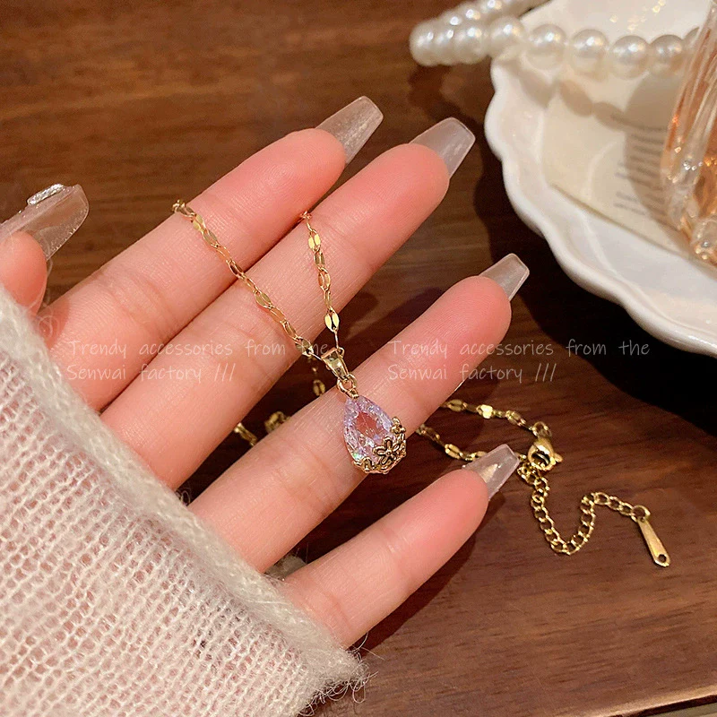 Wholesale Pendant Necklace Copper Alloy Drop Shape Electroplating Female Minimalist Clavicle Chain Accessories - Image 6