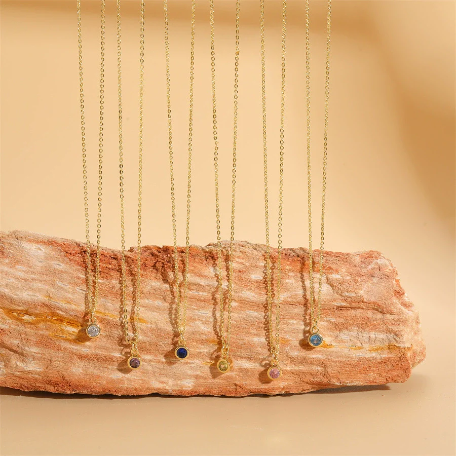 Wholesale Pendant Necklace Copper Electroplated Geometric Mixed Gem Inlay For Women