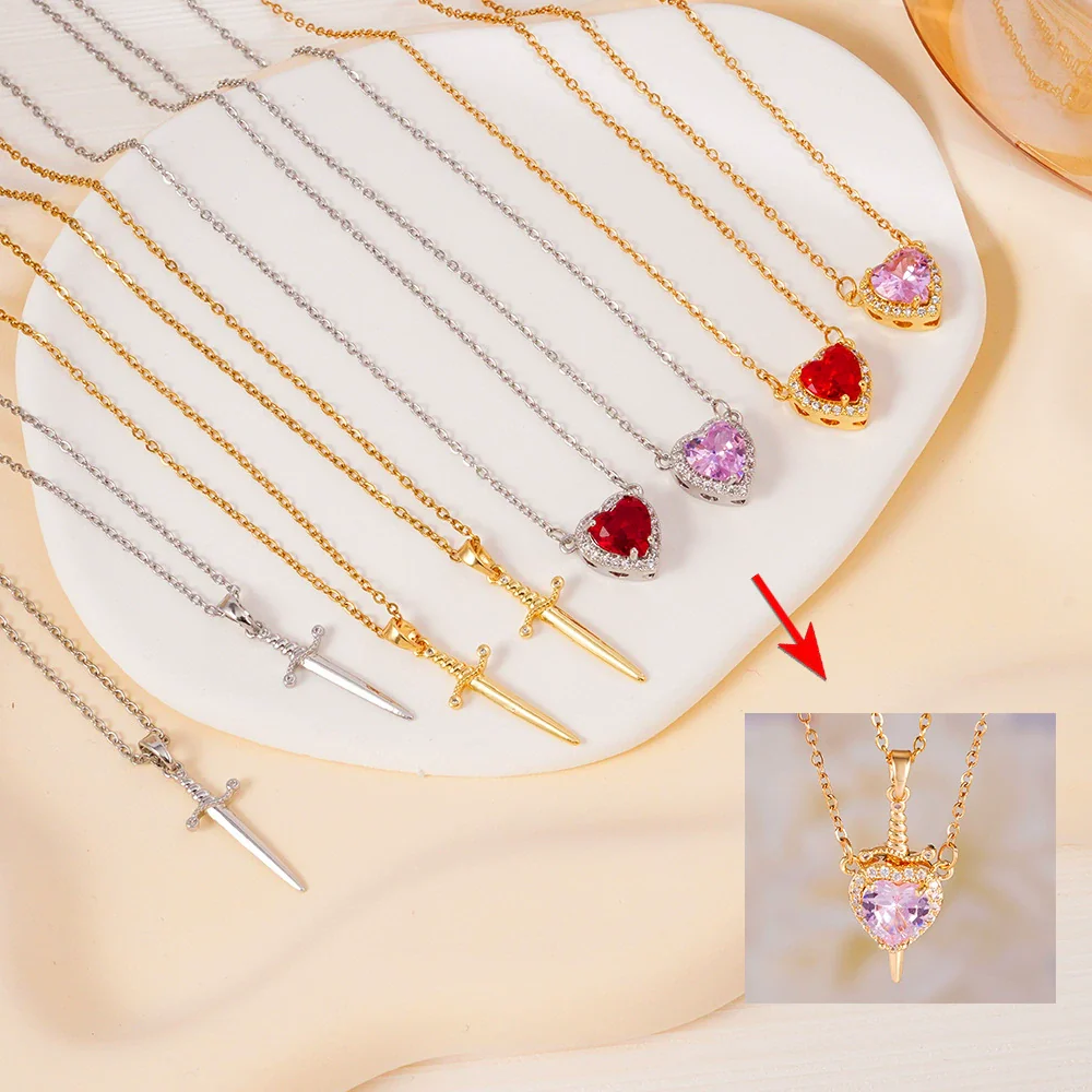 Wholesale Pendant Necklace Copper Inlaid Zircon Light Luxury Retro Love Heart Shape Electroplating