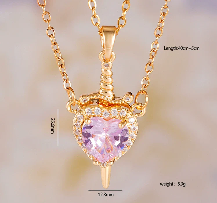 Wholesale Pendant Necklace Copper Inlaid Zircon Light Luxury Retro Love Heart Shape Electroplating - Image 6