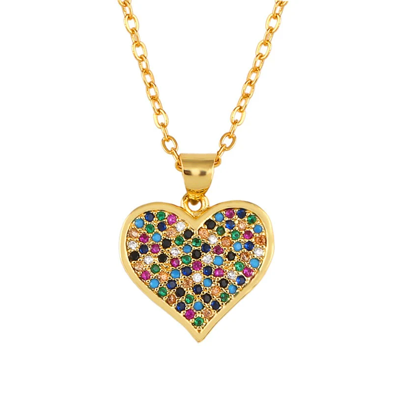 Wholesale Pendant Necklace Copper Plated With 18K Gold Zircon Minimalist Love Shape - Image 2