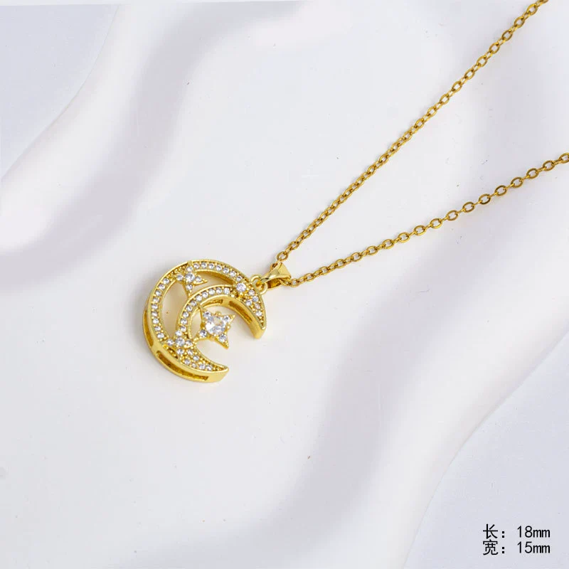 Wholesale Pendant Necklace For Women Copper Titanium Steel Moon Shape With Diamonds Electroplating Jewelry - Image 6