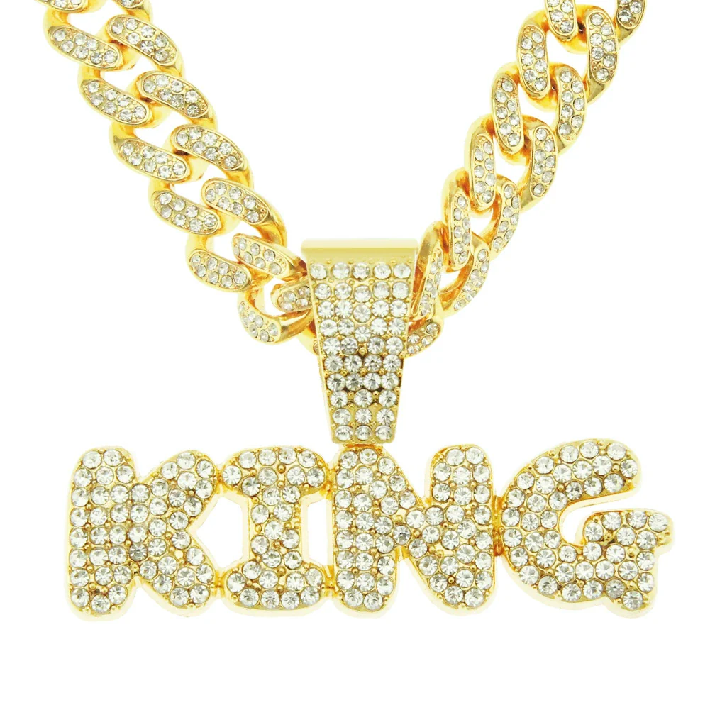 Wholesale Pendant Necklace Men's Hiphop Style Alloy With Rhinestone And Letter Pattern Cuban Chain