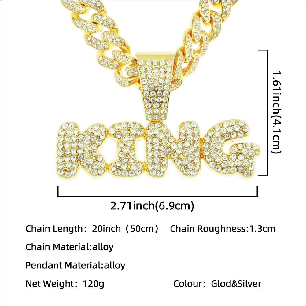 Wholesale Pendant Necklace Men's Hiphop Style Alloy With Rhinestone And Letter Pattern Cuban Chain - Image 2