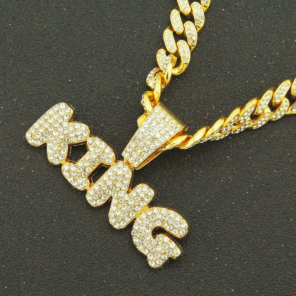 Wholesale Pendant Necklace Men's Hiphop Style Alloy With Rhinestone And Letter Pattern Cuban Chain - Image 3