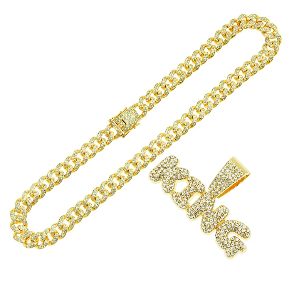 Wholesale Pendant Necklace Men's Hiphop Style Alloy With Rhinestone And Letter Pattern Cuban Chain - Image 5