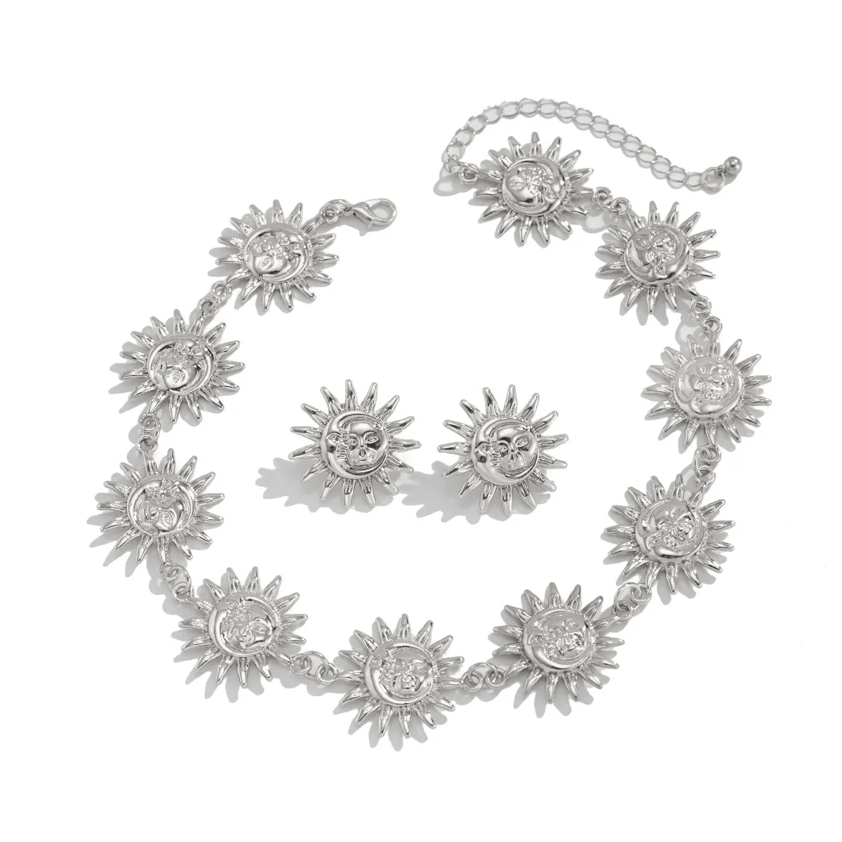 Wholesale Pendant Necklace Retro Metal Geometric Sunflower Face Alloy Iron Chain Electroplating For Women - Image 5