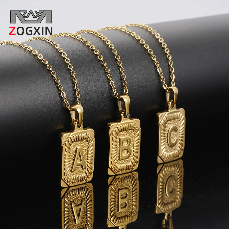 Wholesale Pendant Necklace 316L Stainless Steel Square Letter Electroplated Unisex