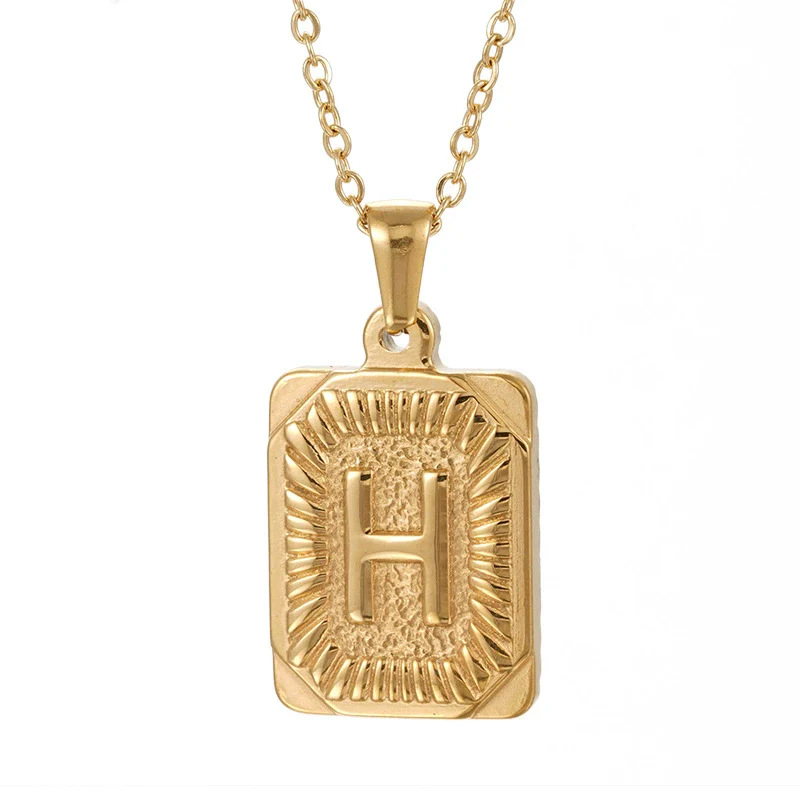Wholesale Pendant Necklace 316L Stainless Steel Square Letter Electroplated Unisex - Image 13