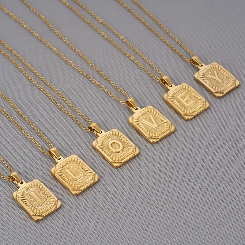 Wholesale Pendant Necklace 316L Stainless Steel Square Letter Electroplated Unisex - Image 2