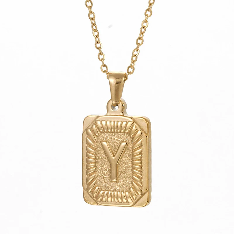 Wholesale Pendant Necklace 316L Stainless Steel Square Letter Electroplated Unisex - Image 29