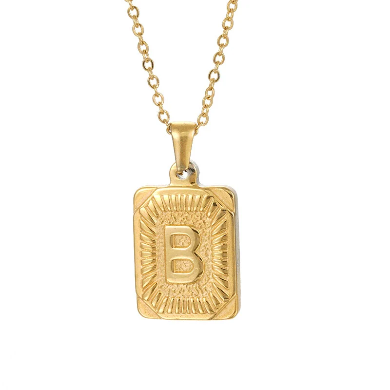 Wholesale Pendant Necklace 316L Stainless Steel Square Letter Electroplated Unisex - Image 7