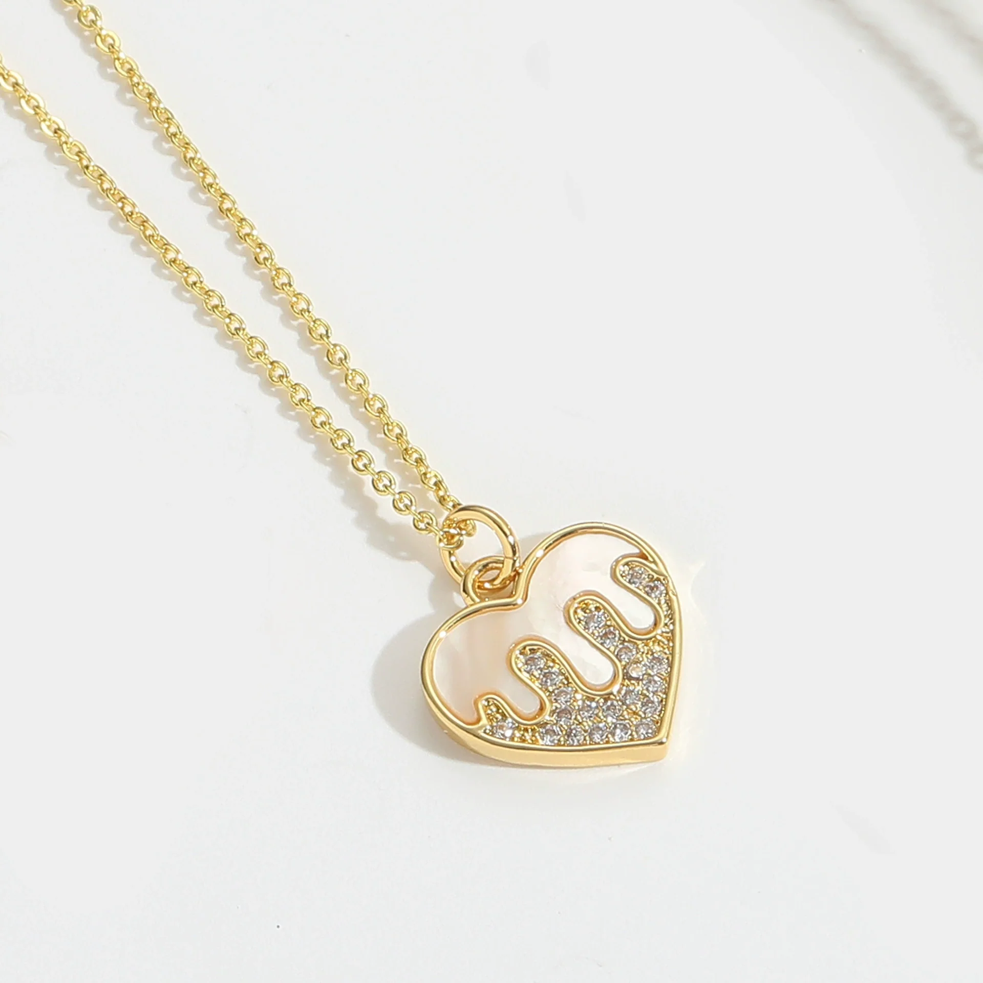 Wholesale Pendant Necklace Women's Copper Heartshaped Geometric Style Electroplating Mixed Gemstone Setting O Chain - Image 10