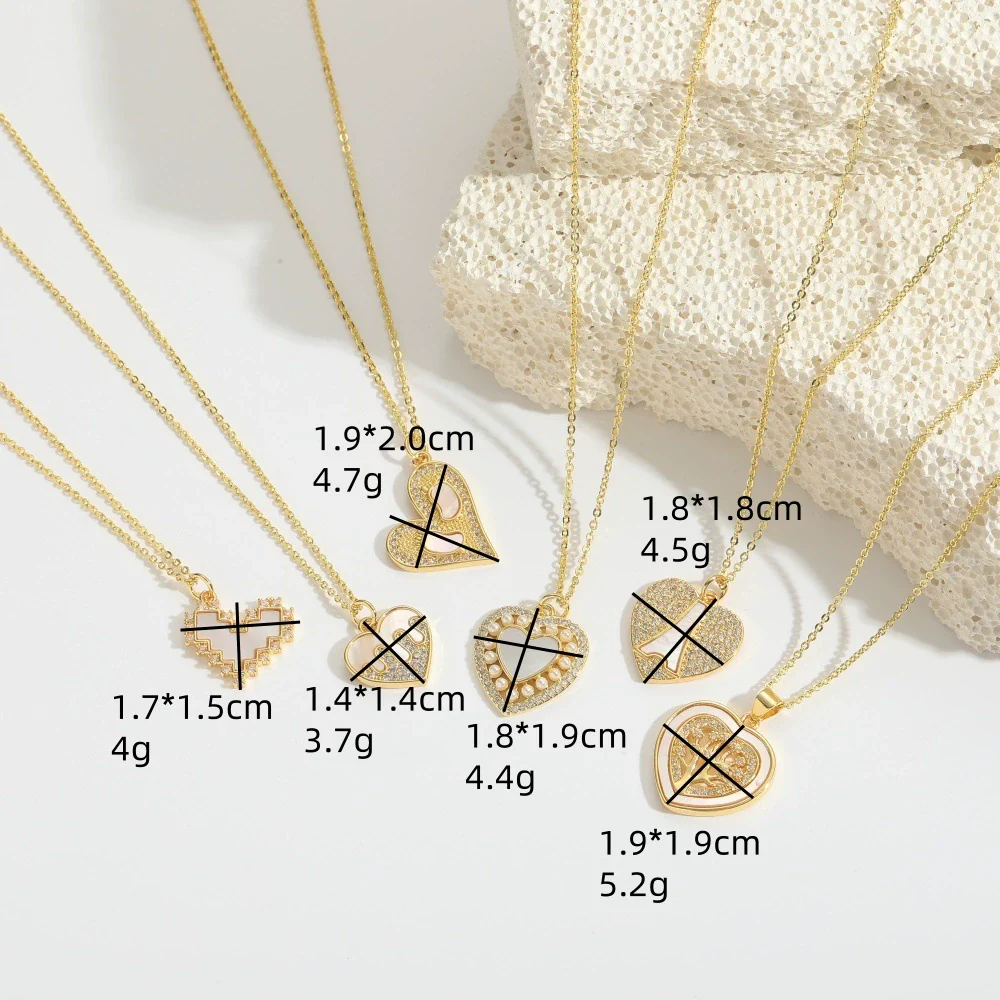 Wholesale Pendant Necklace Women's Copper Heartshaped Geometric Style Electroplating Mixed Gemstone Setting O Chain - Image 2