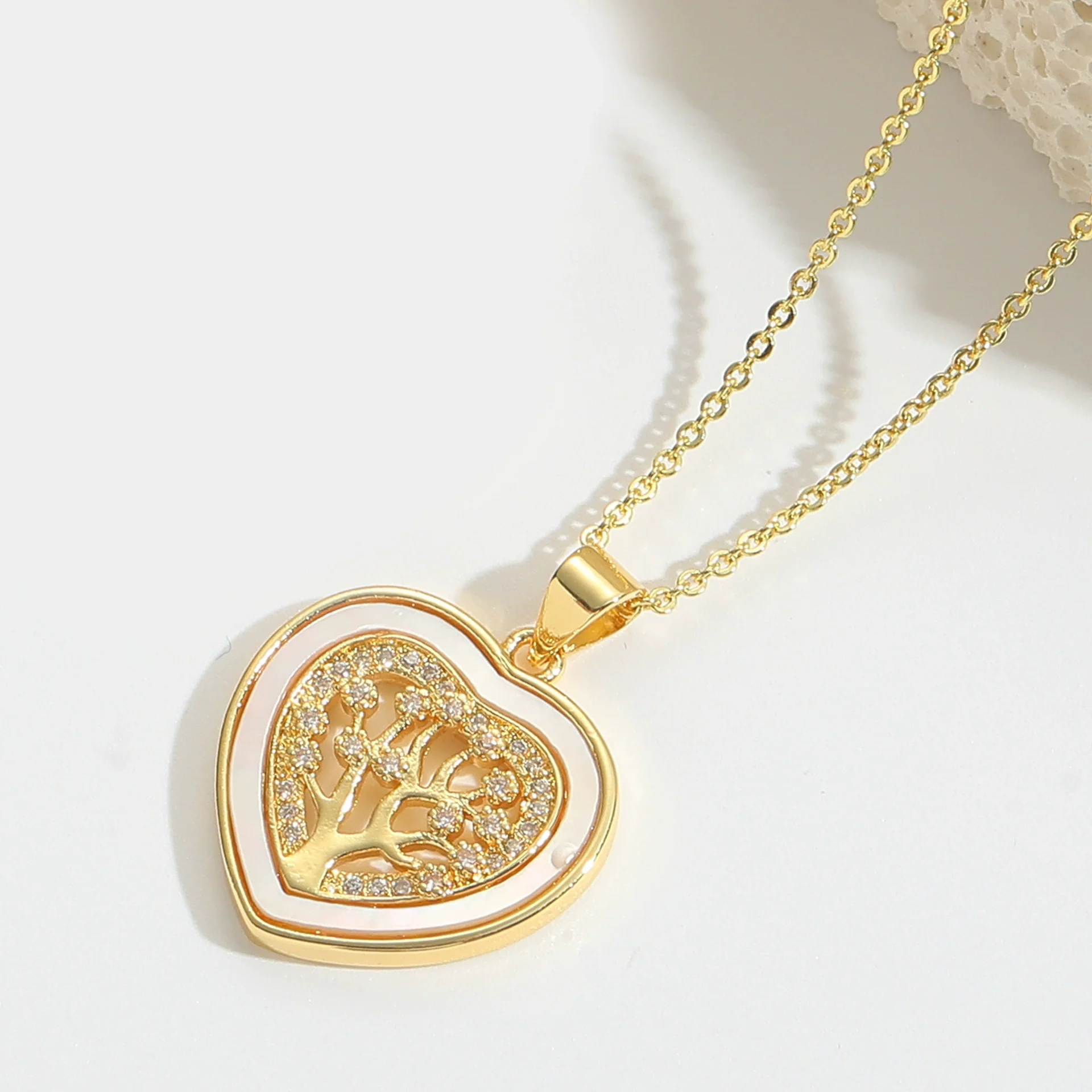 Wholesale Pendant Necklace Women's Copper Heartshaped Geometric Style Electroplating Mixed Gemstone Setting O Chain - Image 7
