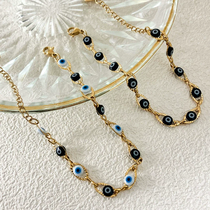 Wholesale Personality Geometric Stainless Steel Goldplated Devil's Eye Bracelet For Women
