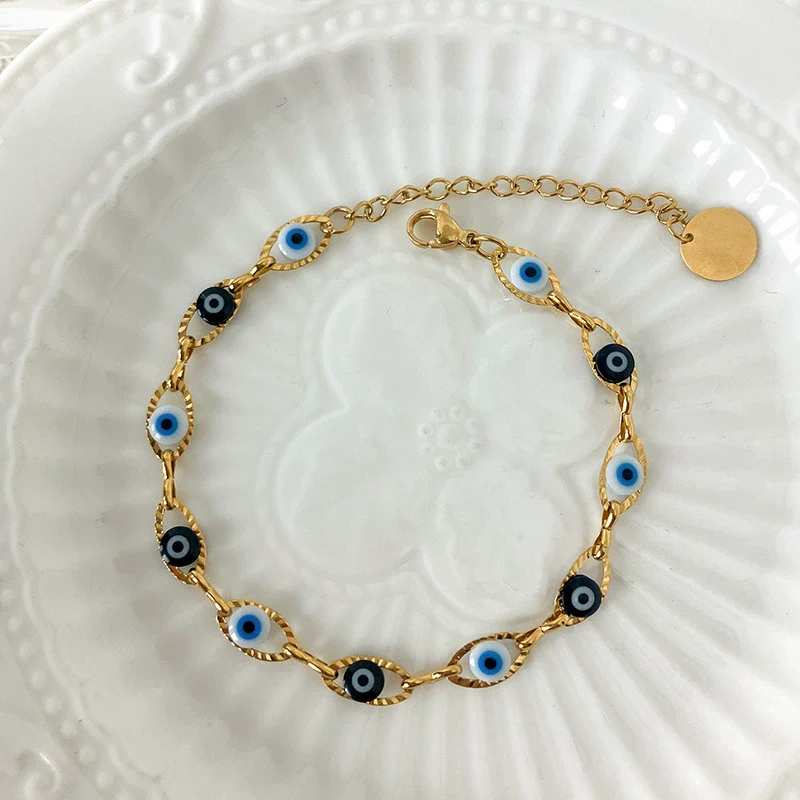 Wholesale Personality Geometric Stainless Steel Goldplated Devil's Eye Bracelet For Women - Image 3