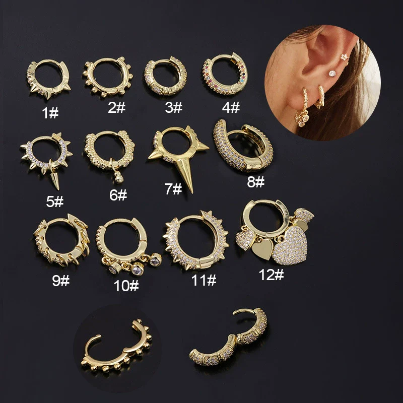 Wholesale Piercing Earrings Copper Inlaid Zircon Rivet Irregular Geometric Electroplating