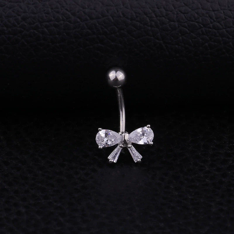 Wholesale Piercing Jewelry Stainless Steel Inlaid Zircon Bow Navel Nail Unisex