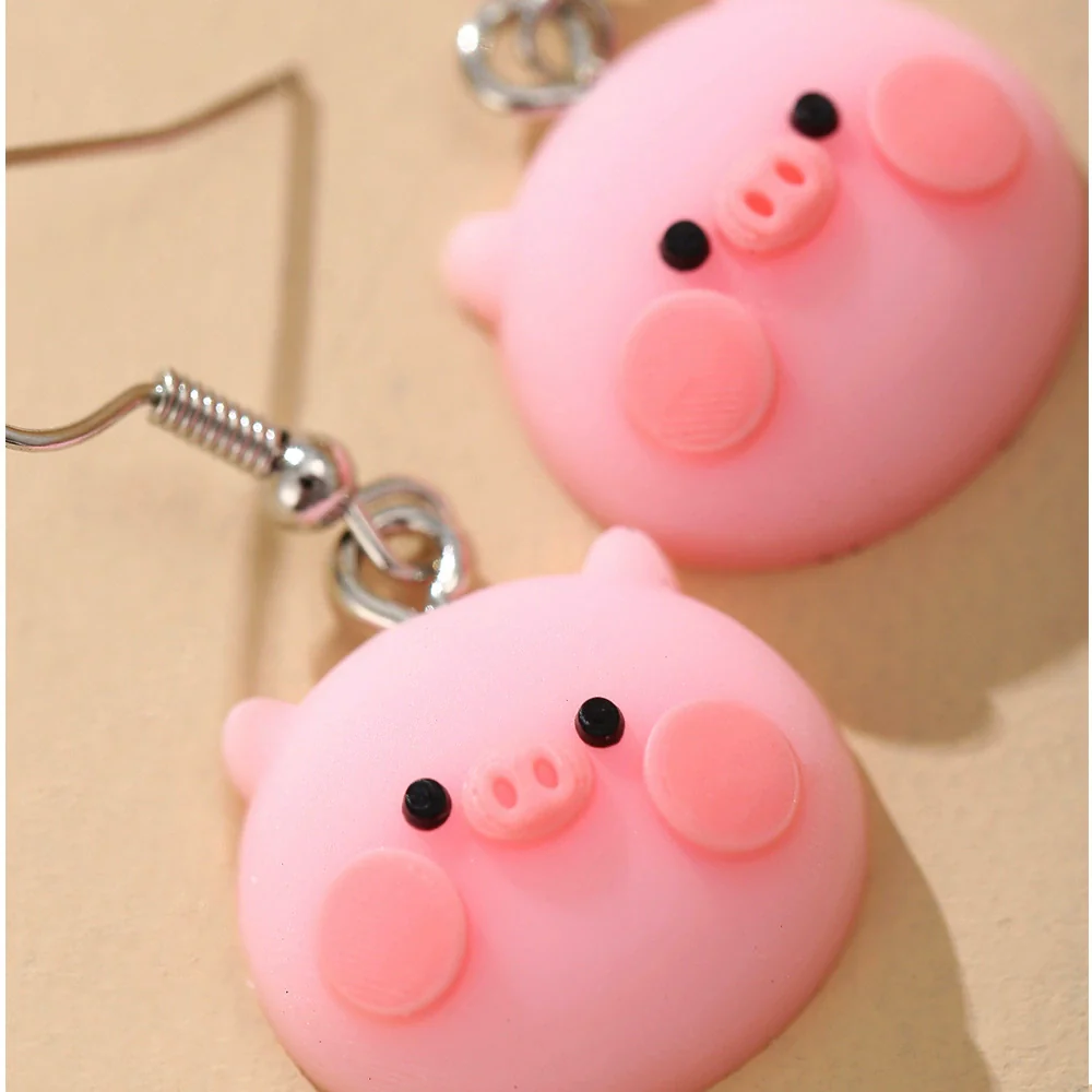 Wholesale Plastic Resin Animal Style Cute Pink Pig Earrings For Girls